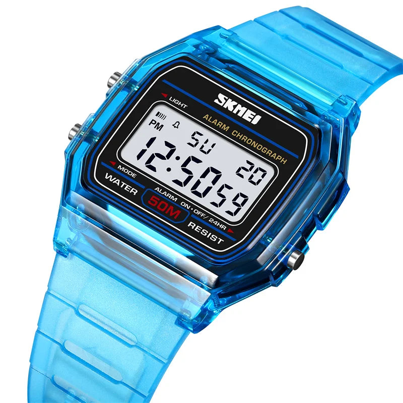 Skmei Women Digital Watches Fashion Transparent Case TPU Strap Led Waterproof Swimming Sports Wristwatch Female Alarm Clock