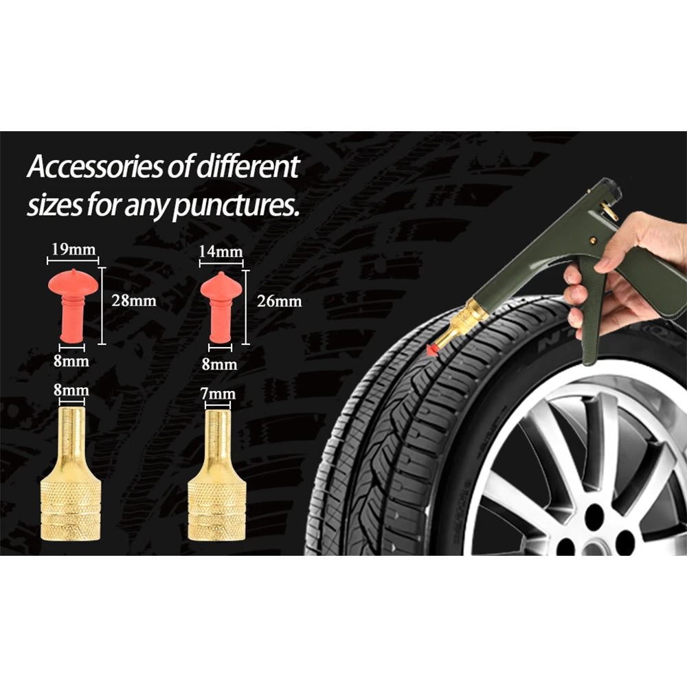 Professional Tire Repair Kit Tubeless Puncture Plug Gun for Car Motorcycle Heavy Duty Mushroom Plugs Emergency Seal Tool