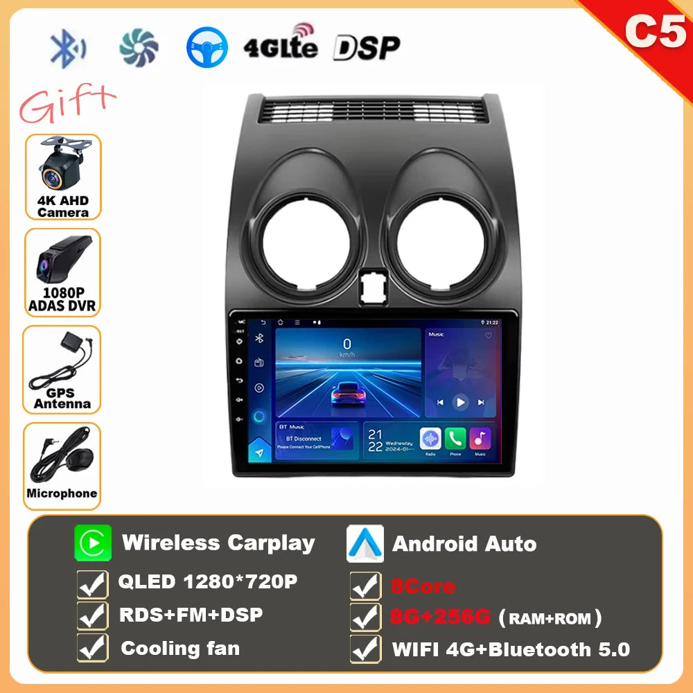 Android 16 Wireless CarPlay Android Auto Car Radio For Nissan Qashqai J10 2006 2007 2008-2013 Smart Intelligent Systems 4G GPS