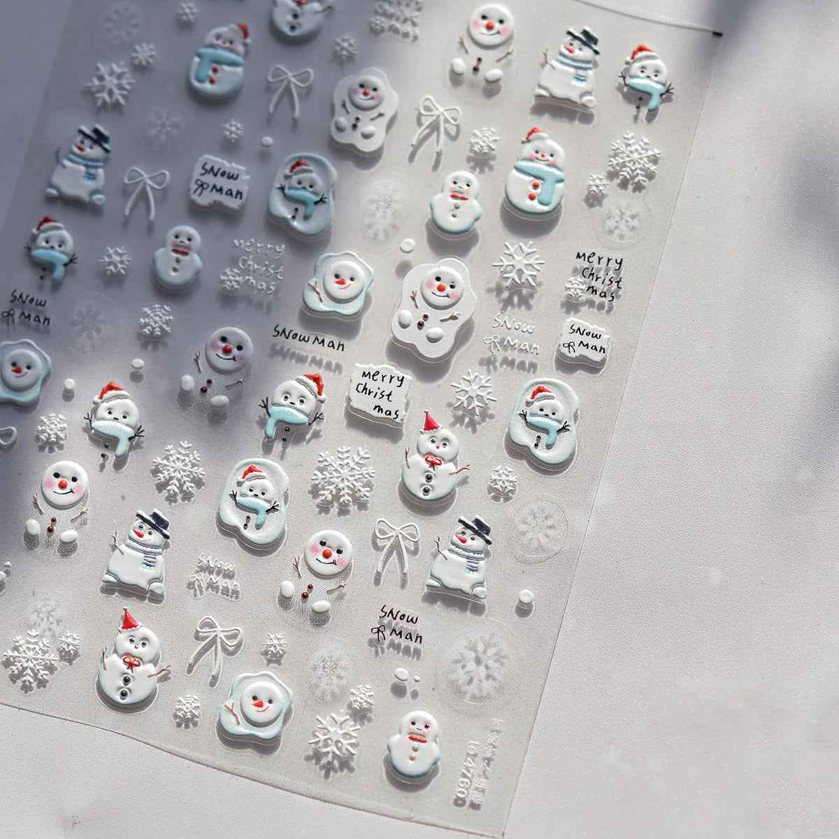 5D Embossed Mini Snowman Snow Nail Decorations Stickers Self Adhesive Nail Stickers Winter Christmas Nail Art Accessories Decals