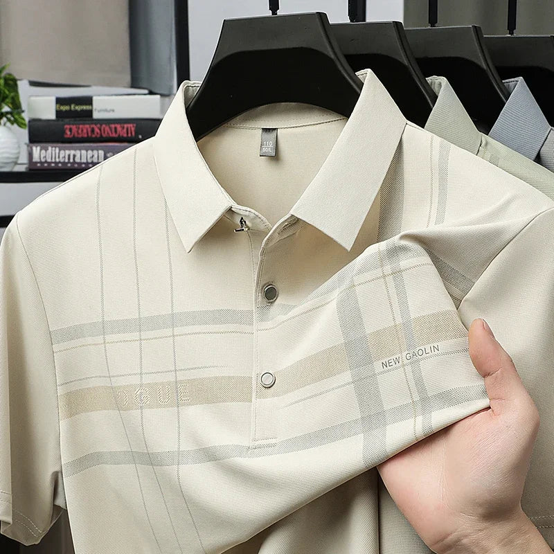 Men's Plaid Polo Shirt - Breathable Short Sleeve, Business Casual