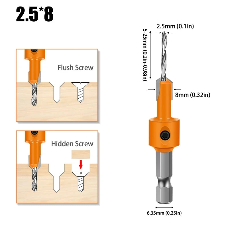 HOMEFISH Shank HSS Woodworking Countersink Router Bit Set Screw Extractor Remon Demolition for Wood Milling Cutter