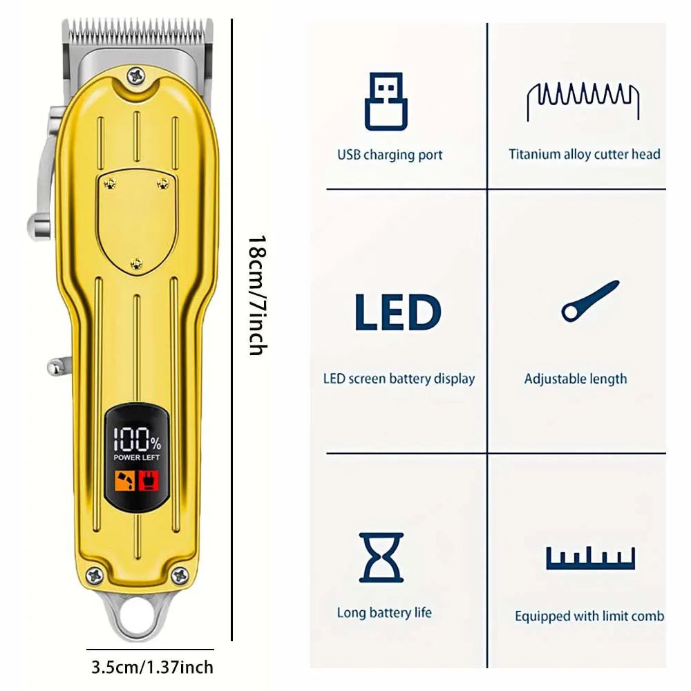 Professional Men's Cordless Electric Clipper, T-Blade Beard Trimming Kit, Haircutting Set with LED Display, Gift for men