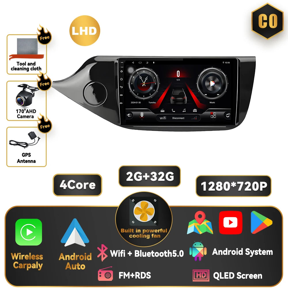 Android 15 Carplay For Kia CEED 2 JD 2012 - 2018 Car Radio Stereo Multimidia Player GPS Bluetooth DSP 2din Stereo QLED Screen