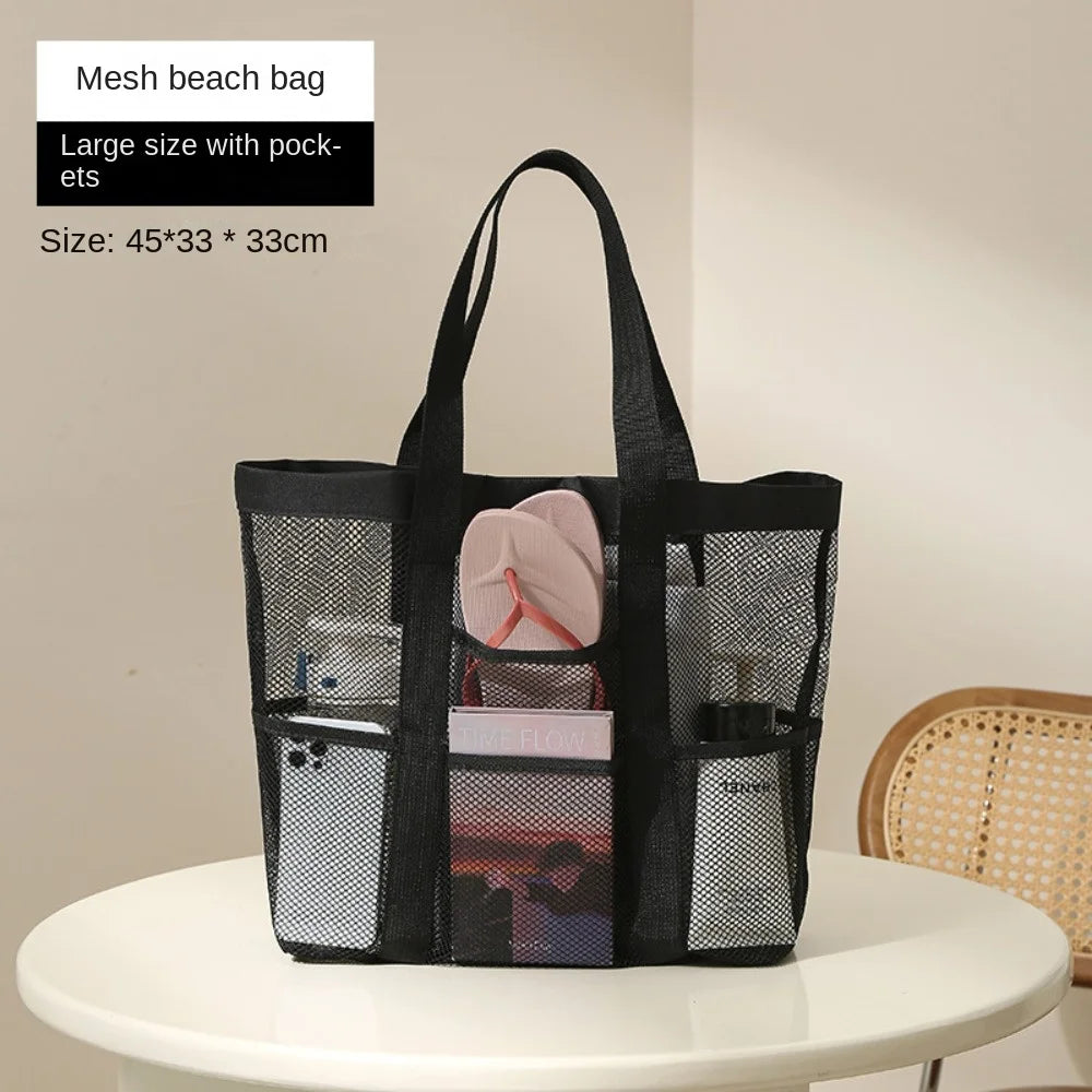 Hot Sale Large Capacity Mesh Wash Bag Large Capacity Shopping Bag Totes Shoulder Bag Foldable Portable Beach Handbags