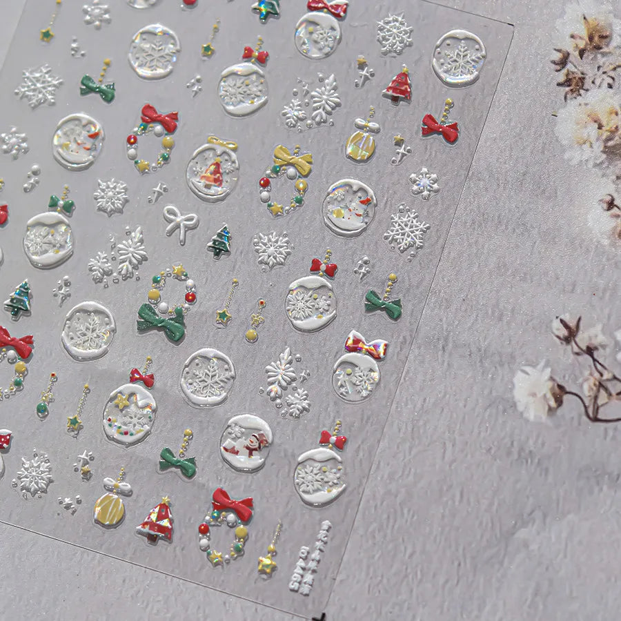5D Embossed Mini Snowman Snow Nail Decorations Stickers Self Adhesive Nail Stickers Winter Christmas Nail Art Accessories Decals
