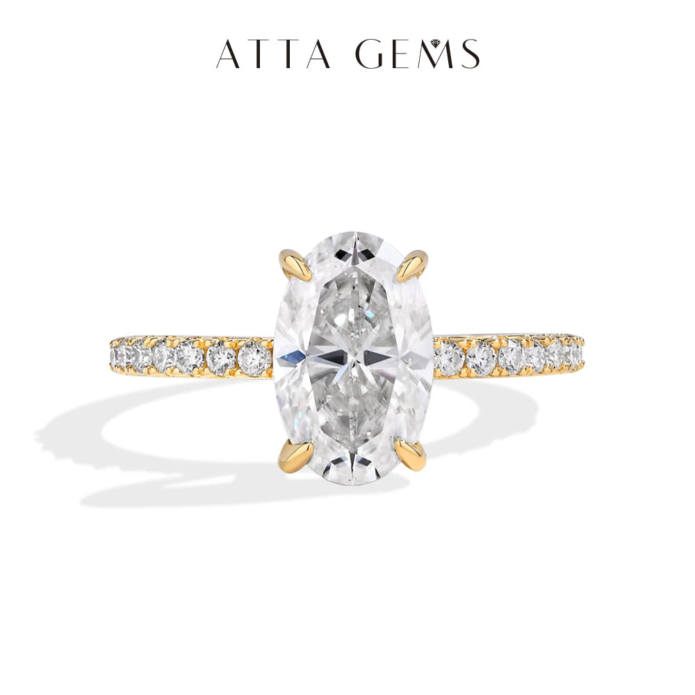 ATTAGEMS Oval Cut 3.0CT All Moissanite Rings forWomen 925 Sterling Silver Gold Plated Engagement Ring Fine Jewelry Drop Shipping
