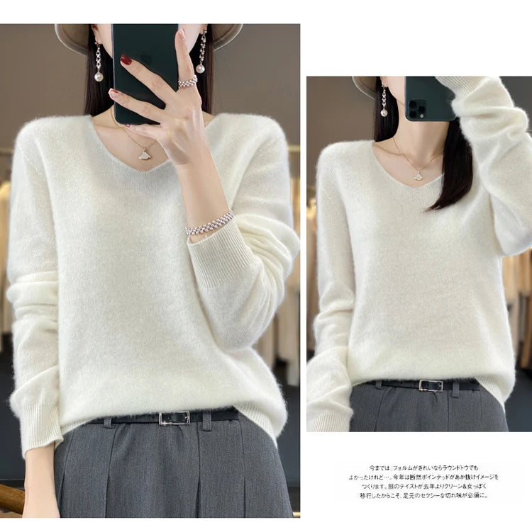 Women's Merino Wool V-Neck Sweater