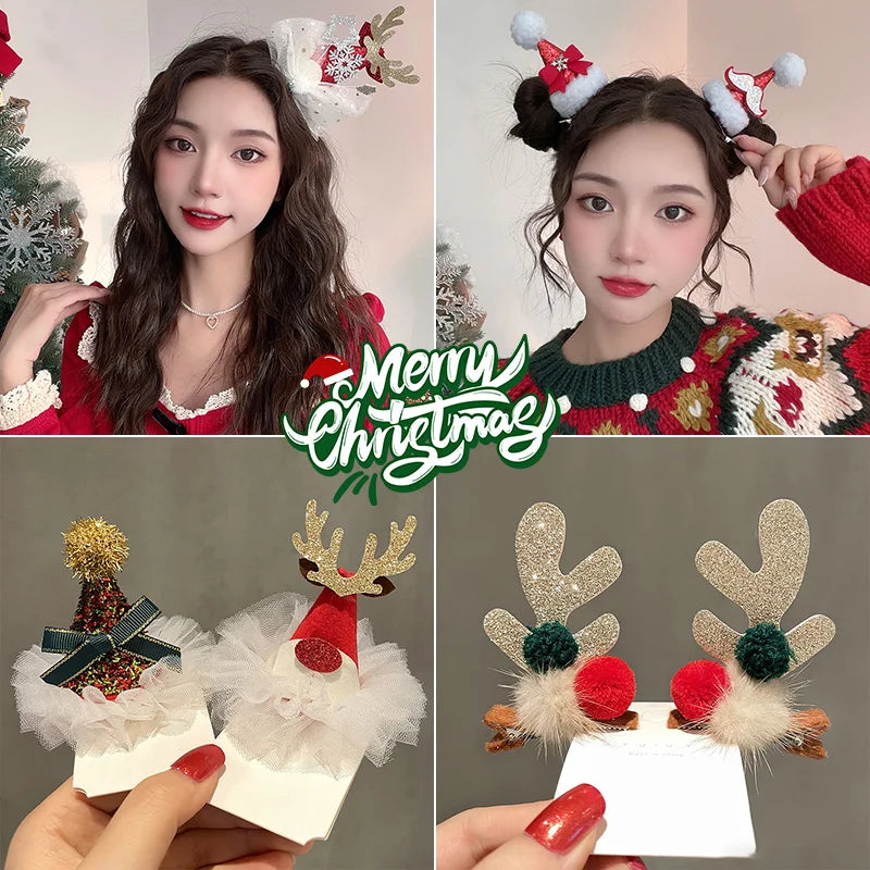 2026 Christmas Hair Clips Kawaii Christmas Headbands Hair Accessories Deer Ear Hairpin for Girl Photograph Prop Xmas Party Decor