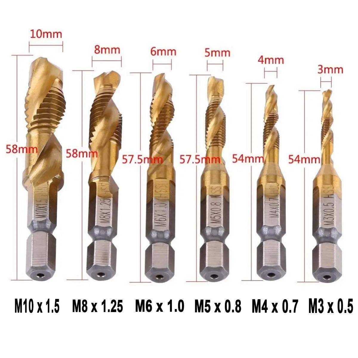 MMAlto HSS Titanium-Coated Metric Tap Set – M3 M4 M5 M6 M8 M10 | Screw Thread Machine Compound Tap | Individual & 6-Piece Sets