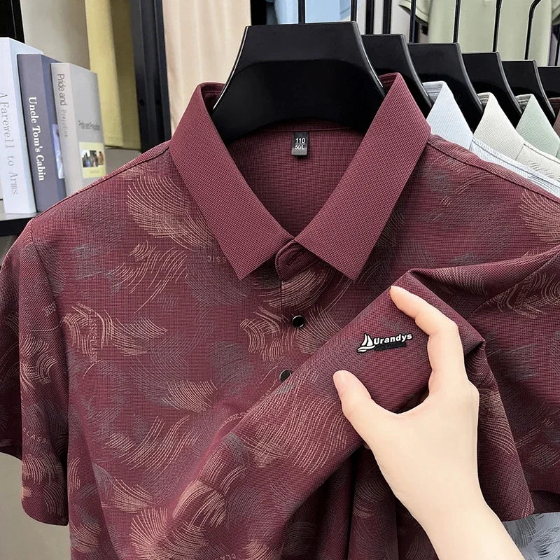Men's Printed Lapel Polo - Wrinkle-Resistant, Outdoor & Training