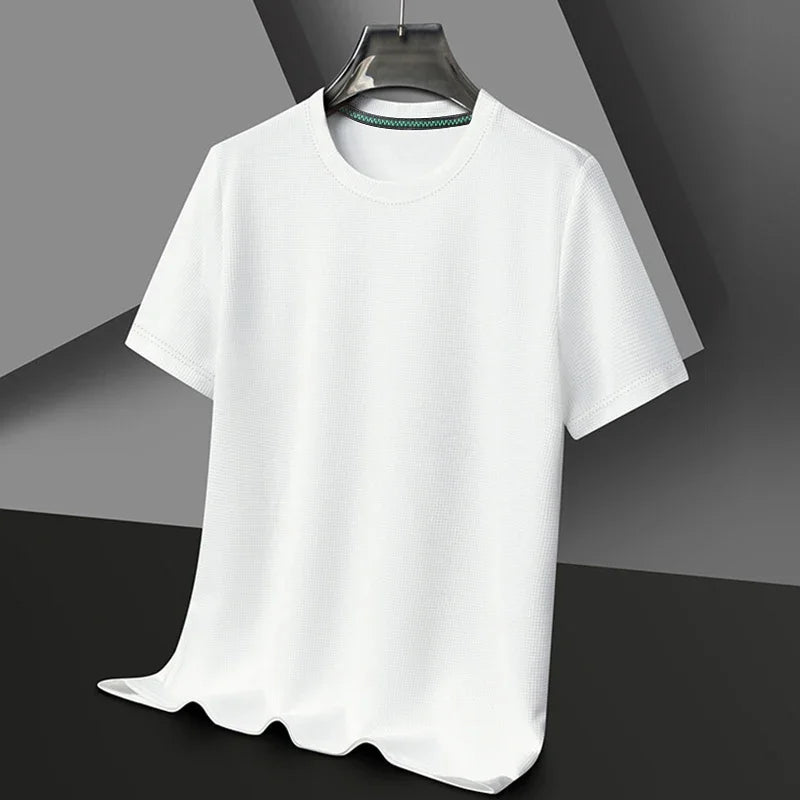 Men's Waffle Round-Neck Tee - Short Sleeve, Soft Breathable Summer