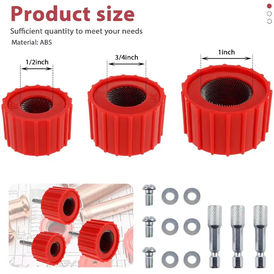 3/9Pcs Copper Pipe Cleaner Set(1/2, 3/4 & 1Inch)  Copper Tube Cleaning Brush and Stainless Steel Hex Bar Twisted Wire Hole Brush