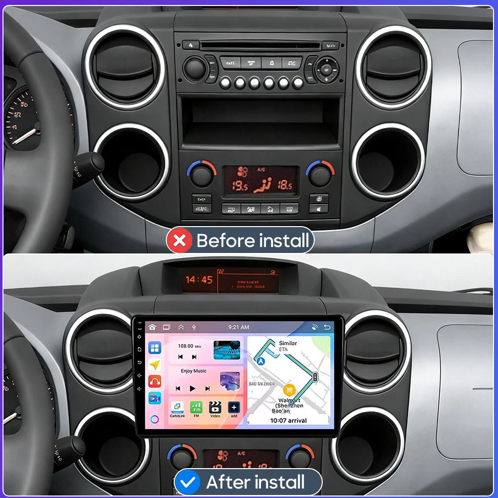 Car Stereo with Apple CarPlay & Android Auto, Compatible with Peugeot Partner & Citroen Berlingo 2 B9