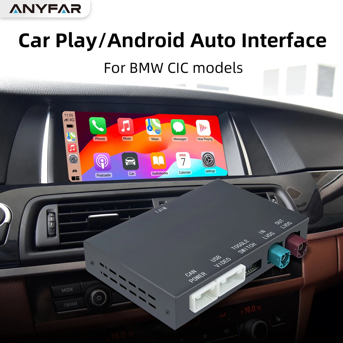 ANYFAR Wireless CarPlay/Android Auto Adapter for BMW CIC System Carplay Retrofit Decoder Module, Supports OEM Controls