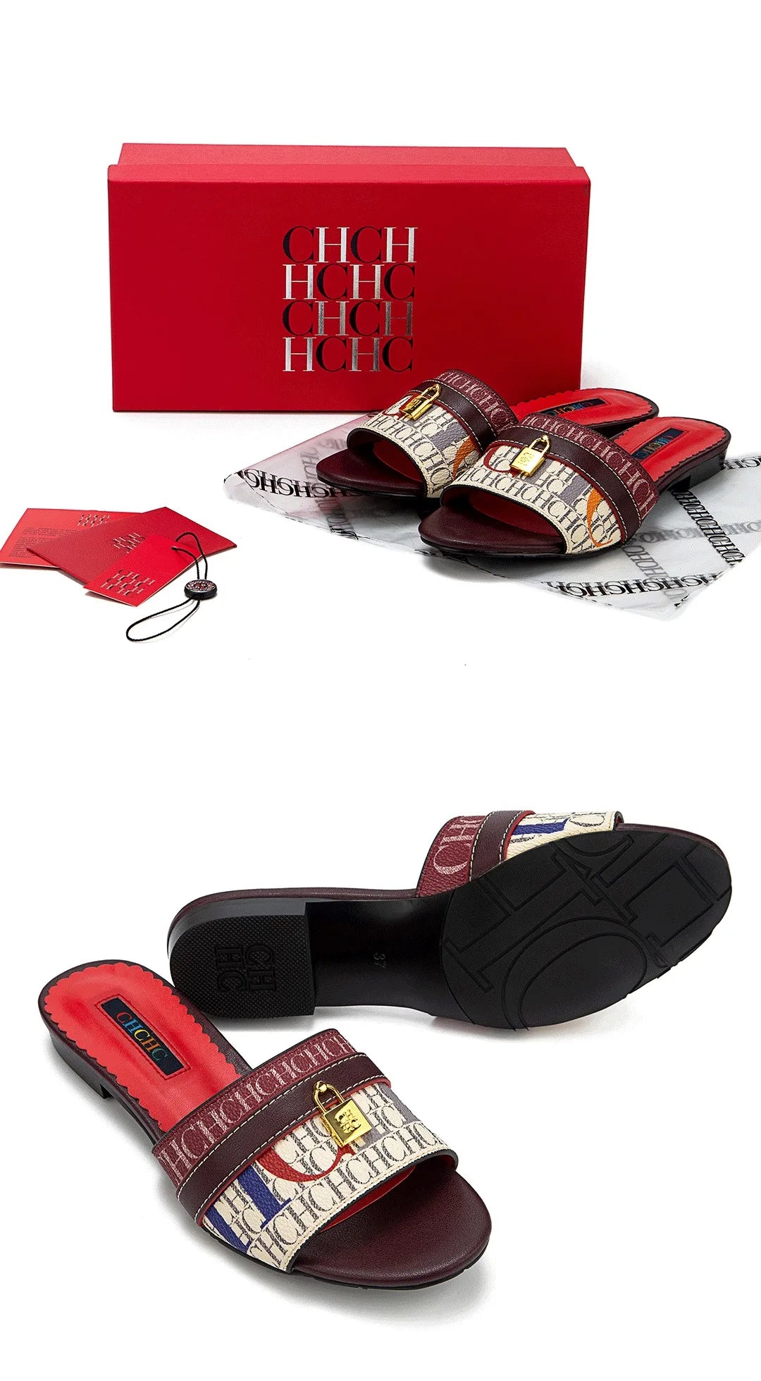 CH High Quality Metal Lock Monogram Print Women's Low Heeled Slippers Delicate and Versatile Women's Fashion Slippers