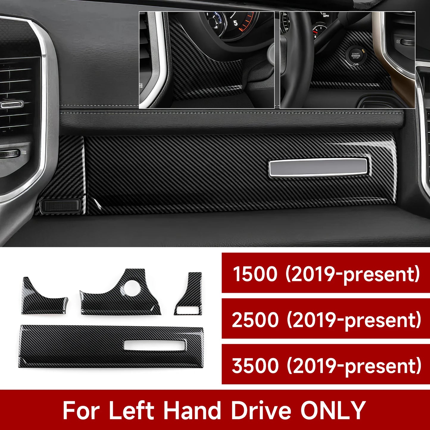 Carbon Fiber Interior Trim Sticker Kit for Dodge RAM 1500/2500/3500 2019-2026