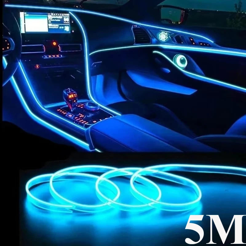 5M Car Environment El Wire LED USB Flexible Neon Interior Lights Car Decorative Accessories