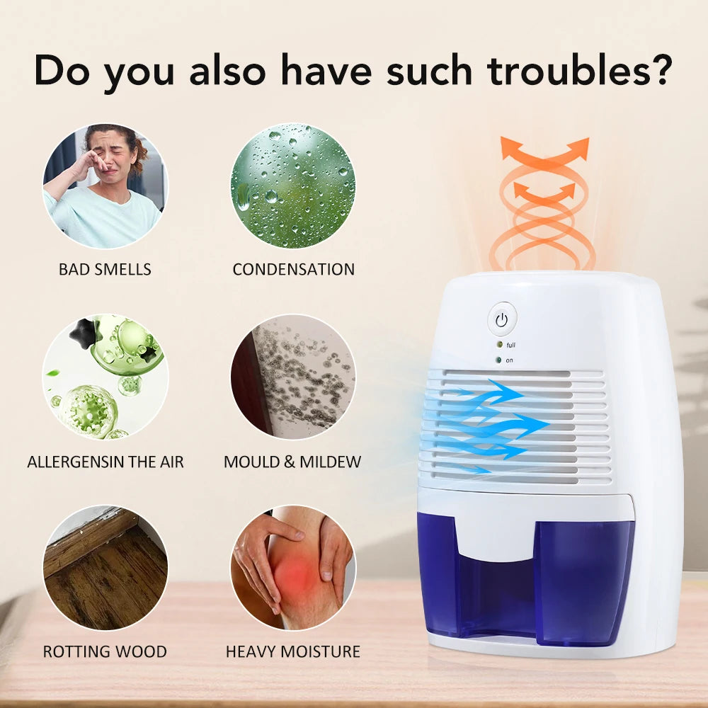USB Powered Portable Dehumidifier Home Moisture Absorber for Bathroom Closet 500ml Mini Dehumidifier Prevent Mold Mildew & Odor
