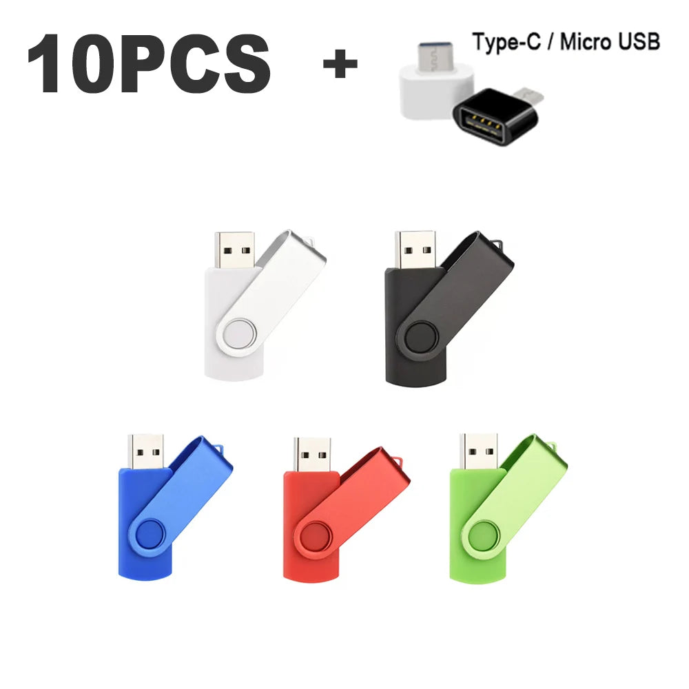 Color USB 2.0 Flash Drive 10-Pack — Bulk Mini Memory Sticks 4GB to 128GB