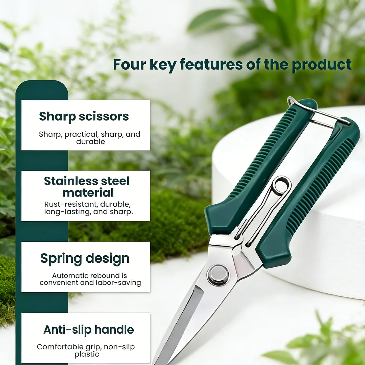 Stainless steel blade, non-slip handle, household utility pruning tool Garden scissors for potting pruning, straight end design