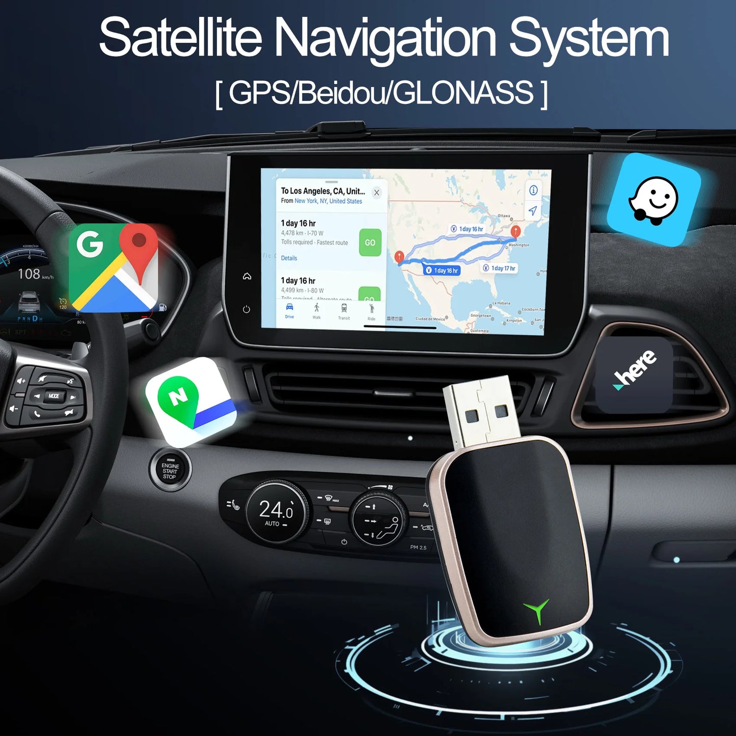 Mini Wireless CarPlay & Android Auto Adapter, Compatible with Mercedes-Benz, Chevrolet, Ford, Honda & Toyota