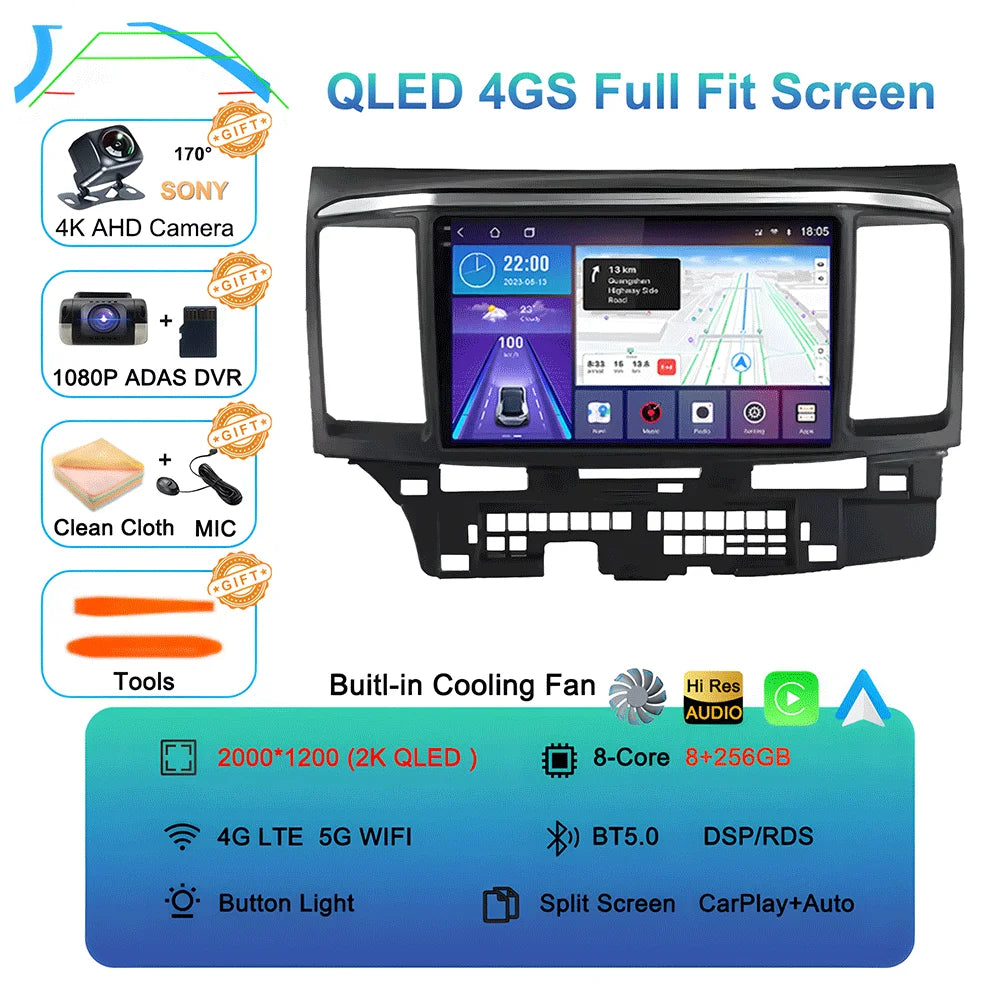 Android 16 Video Player For MITSUBISHI LANCER 9 10 X 2008 - 2016 9Inch Car Radio Stereo Audio GPS Player Carplay Auto Screen