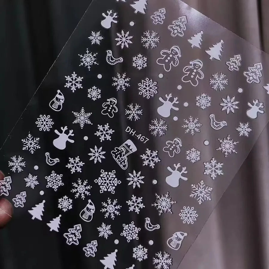 Christmas Nail Art Stickers Nail Art Supplies White Snowflakes Design Shiny Decals Manicure DIY Nail Decorations Accessories