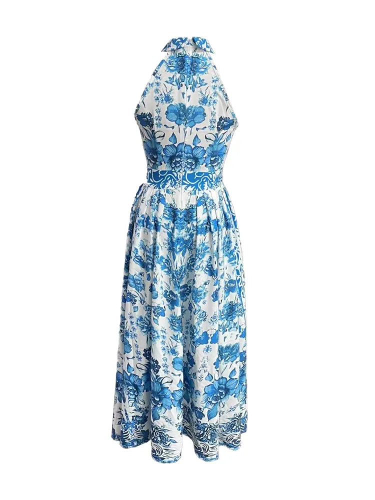 Elegant Women's Retro Flower Print Summer Evening Dress