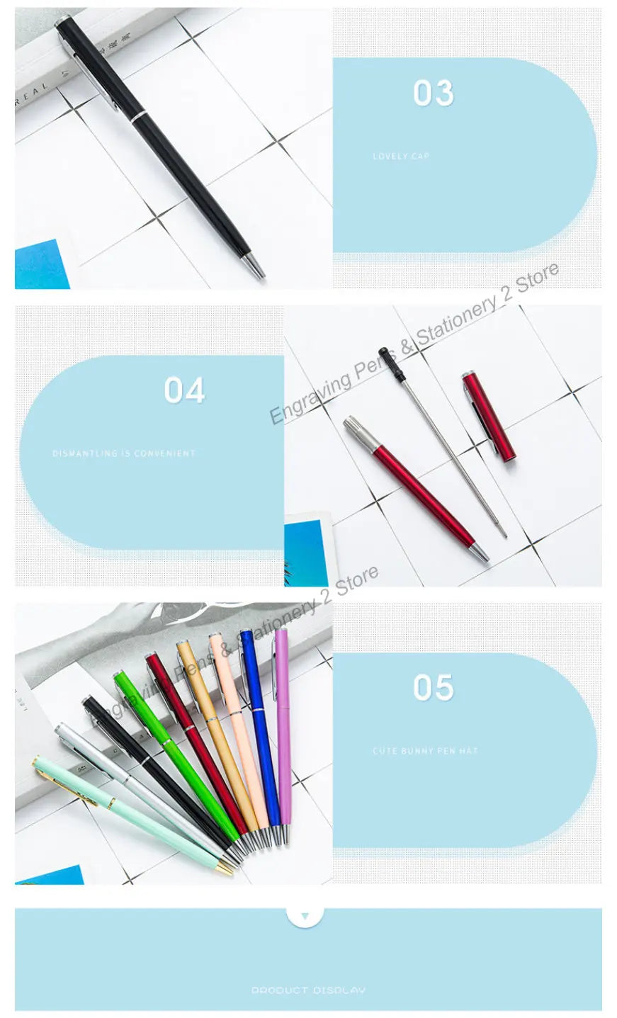 50 Pcs Metal Ballpoint Pen Rose Gold Pen Custom Logo School Office Supplies Stationery Business Gift Lettering Engraved Name