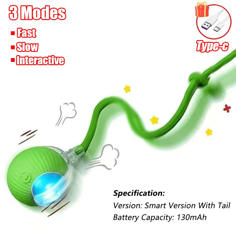 Automatic Rolling Cat Ball with Faux Tail, Rechargeable