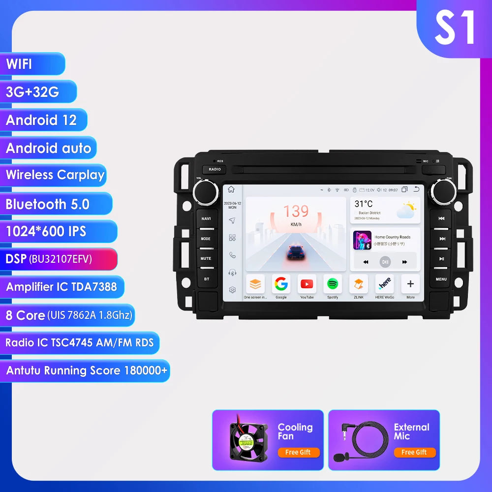 7" Android Car Stereo with GPS & Bluetooth — Chevrolet Silverado, Impala, Traverse & GMC Sierra