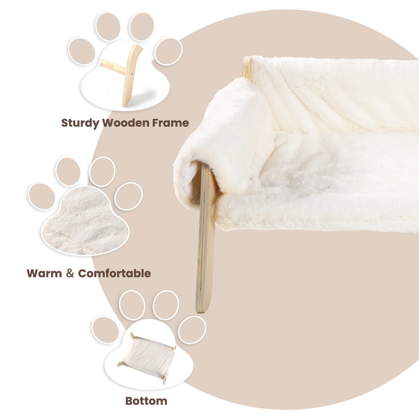 Large Cat Bed Sturdy Wooden Leg Raised Plush Cat Sofa Bed Kitten Bed for Indoor Cats - Soft Cat Couch