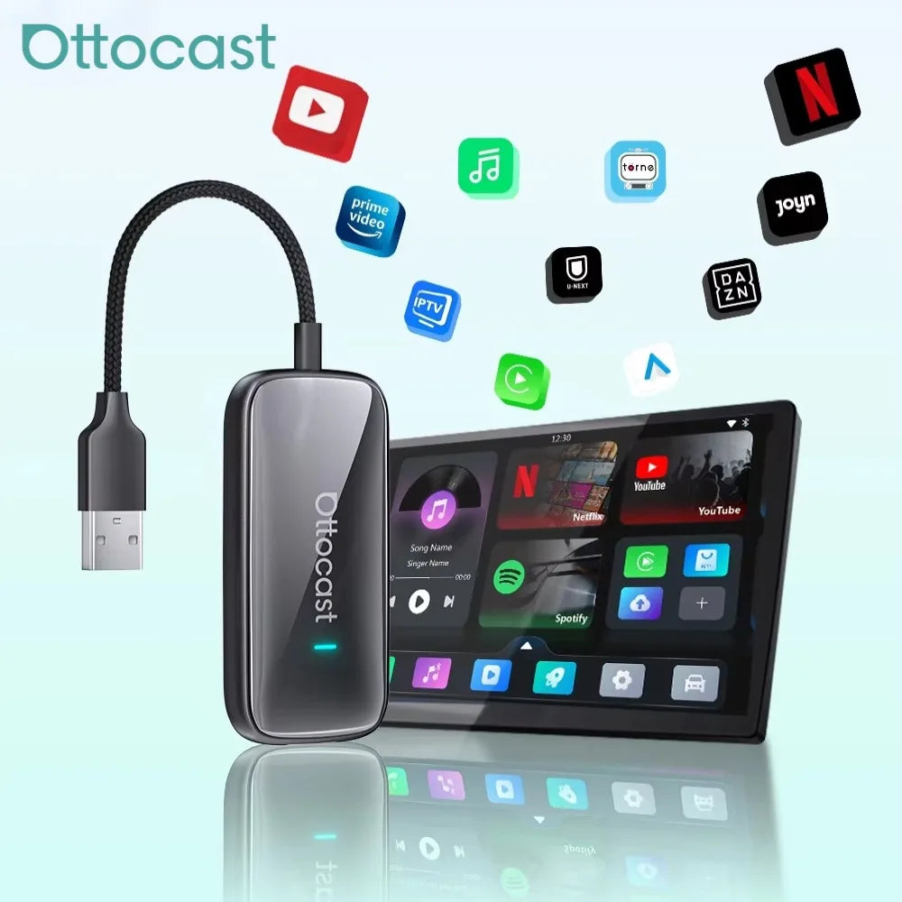Ottocast Play2Video Ultra Wireless CarPlay Car MultimediaSmart Box Hi-res 1080P with Local Media Playback Portable WiFi6 For VW