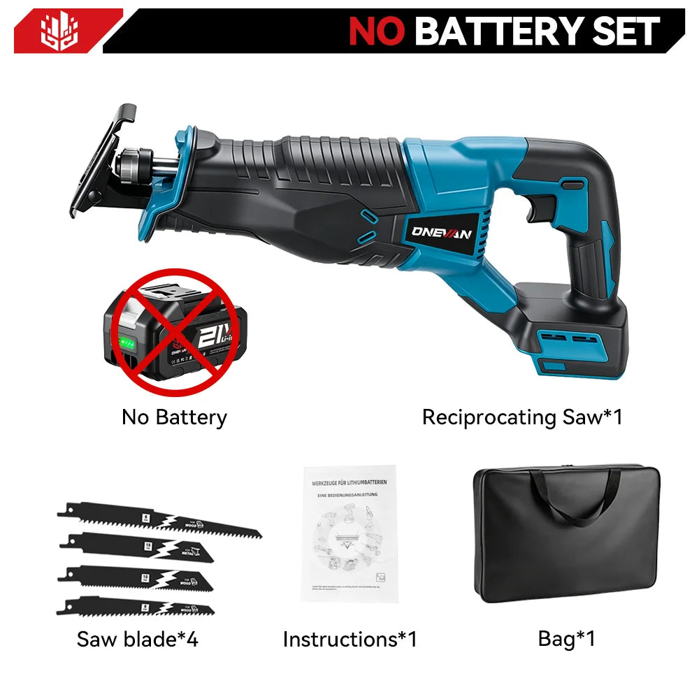 ONEVAN 3000W Cordless Reciprocating Saw Adjustable Speed Chainsaw Wood Metal Pipe Cutting Electric Saw For Makita Battery Pin