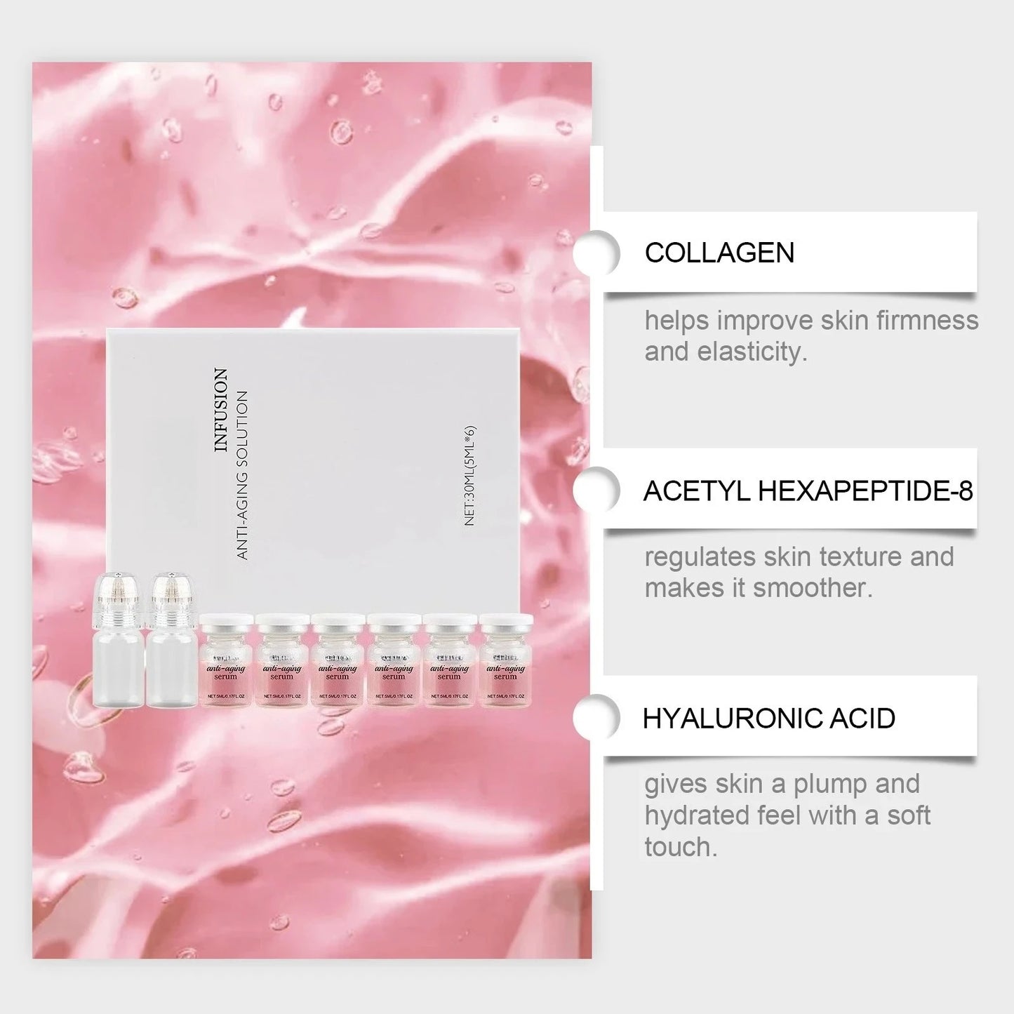 Korean Moisturizing Renewal Set — 6 Essence Bottles + 2 Applicator Tools, Firming Daily Skincare