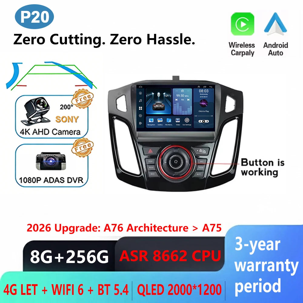 Android Multimedia Head Unit for Ford Focus 3 MK3 (2011–2019) — CarPlay, Android Auto, GPS, WiFi