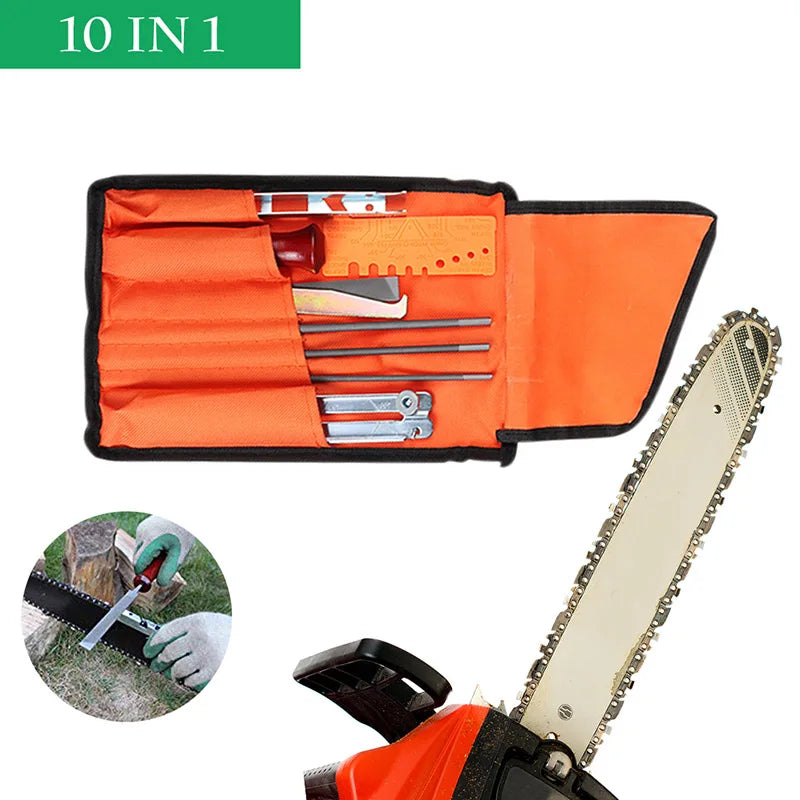 Chainsaw Chain Sharpening Kit — Round/Flat File Guide Bar Sharpener Set