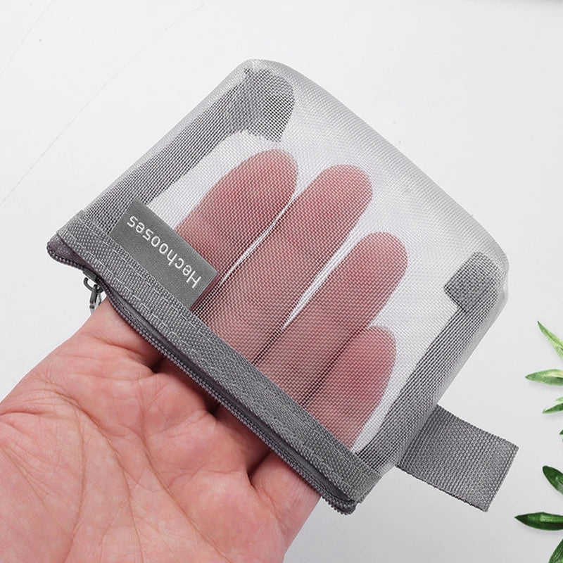 Coin Organizer Bag Mesh Cute Purse Key Lipstick Nylon Cards Pouch Coin Bag Small Item Storage Mini Cosmetic Bag Office Case