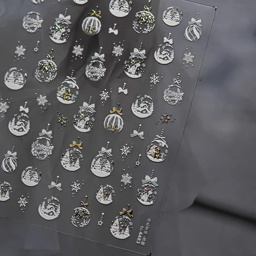 5D Embossed Mini Snowman Snow Nail Decorations Stickers Self Adhesive Nail Stickers Winter Christmas Nail Art Accessories Decals