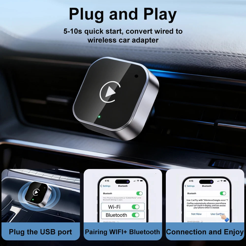 FLIXIVI NEW Wireless CarPlay Adapter 2-in-1 Wired to Wireless Dongle for Apple & Android Plug and Play Universal Car Accessory