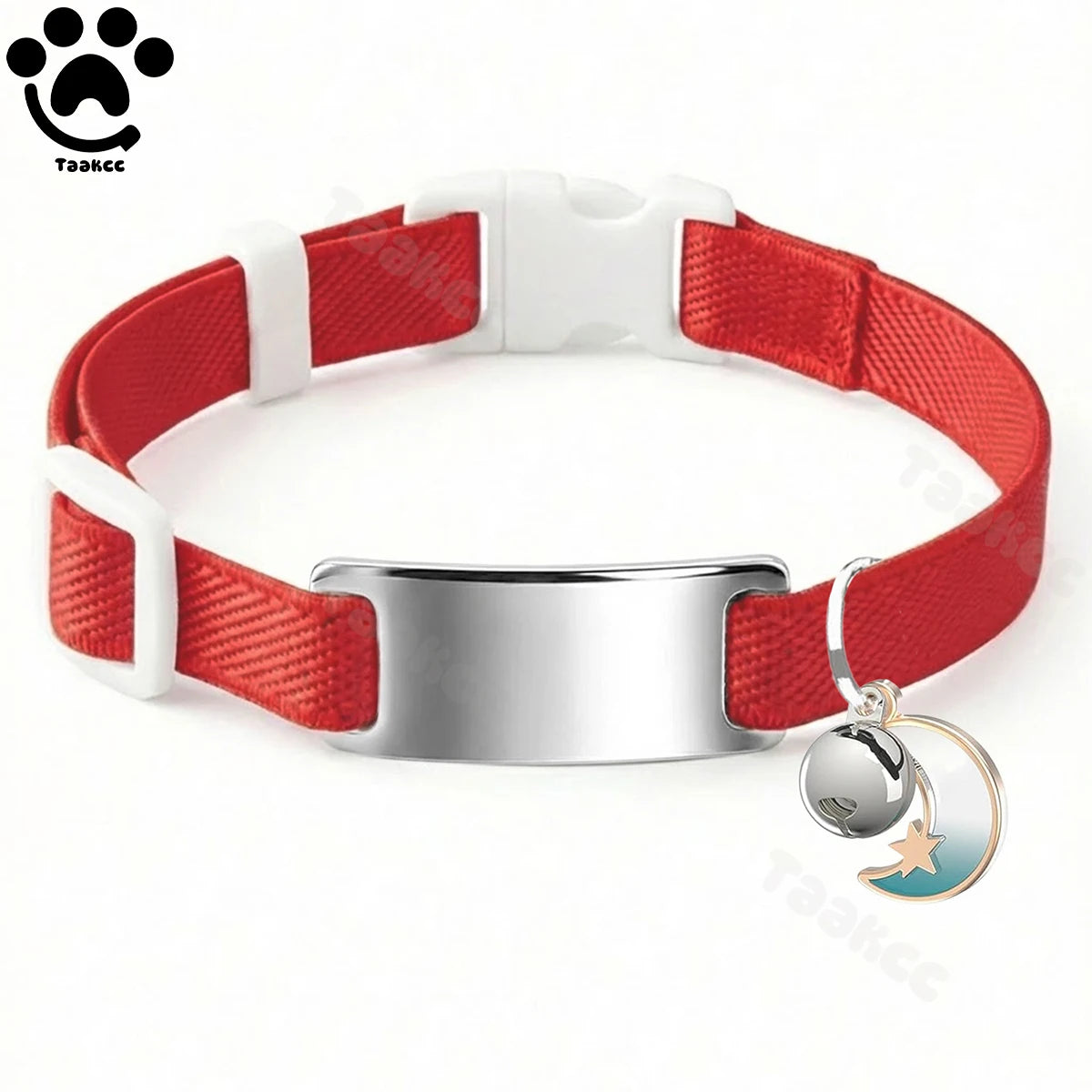 Customized Fashion Elastic Cat Collar Free Engraved Puppy Kitten Anti-lost Pet ID Nameplate Necklace With Bell & Moon Ornament