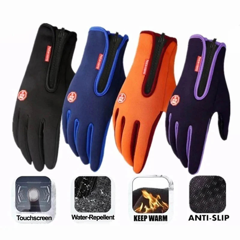 Unisex Touchscreen Winter Gloves, Windproof Zipper Gloves