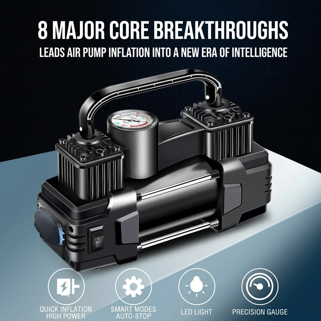 12V Electric Vehicle Inflatable Pump Dual-Cylinder High-Power High-Pressure Portable Tir air Compressor for Cars Motor Bicycle