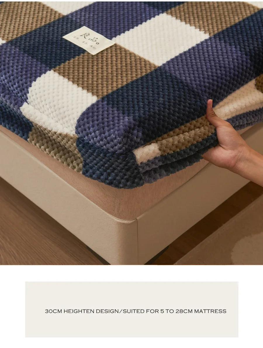 Winter warm coral fleece fitted sheet elastic mattress cover 150x200 fluffy plush bed linen luxury double bed king size