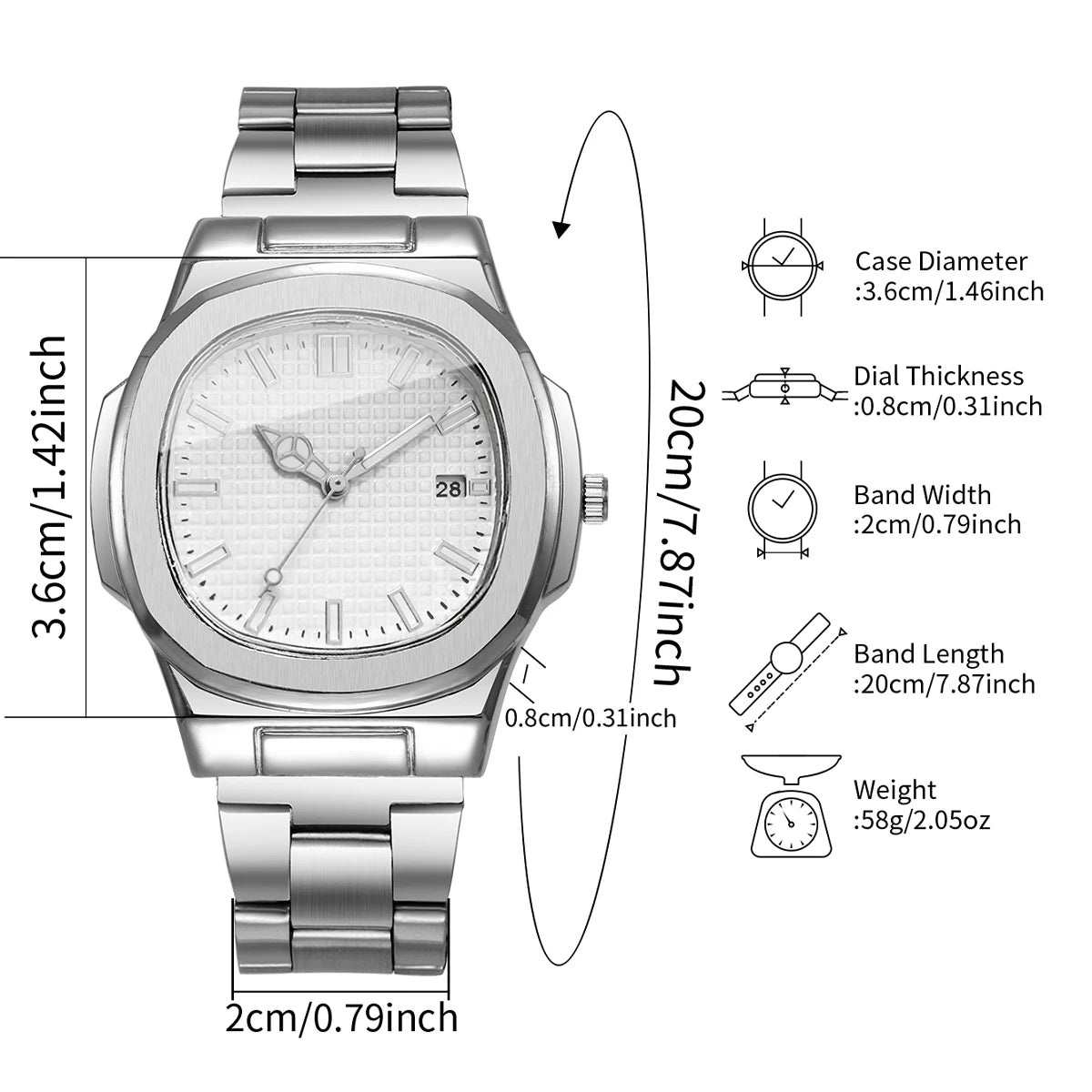 Men's Square Quartz Watch with Calendar – Minimalist Business Dress Watch