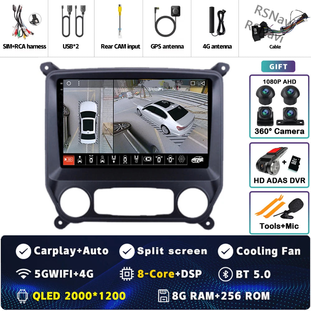 Android 16 Carplay Auto Car Radio Multimedia For Chevrolet Silverado 3 GMTK2 2014 2015 2016 2017 2018 GPS BT 4G Stereo Head Unit