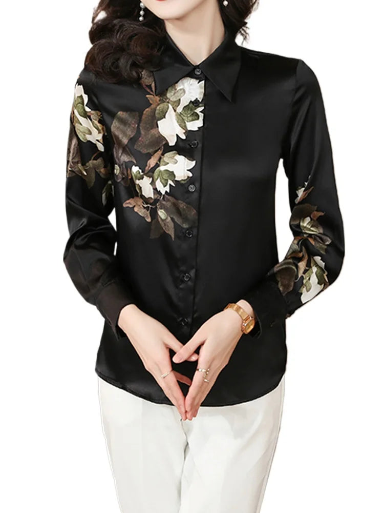 New Spring Women Blouse office ladies silk shirts Fashion printed tops blusa mujer