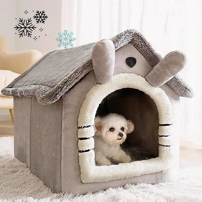 Foldable Pet House Bed - Soft Warm Kennel for Small and Medium Dogs