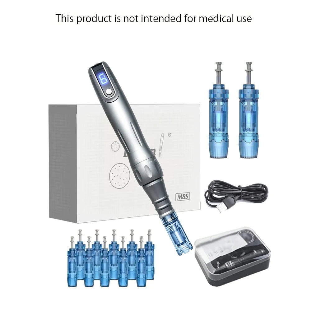 Dermapen M8S Pen Kit with 12pcs 0.25MM Round Nano Replacement Cartridges